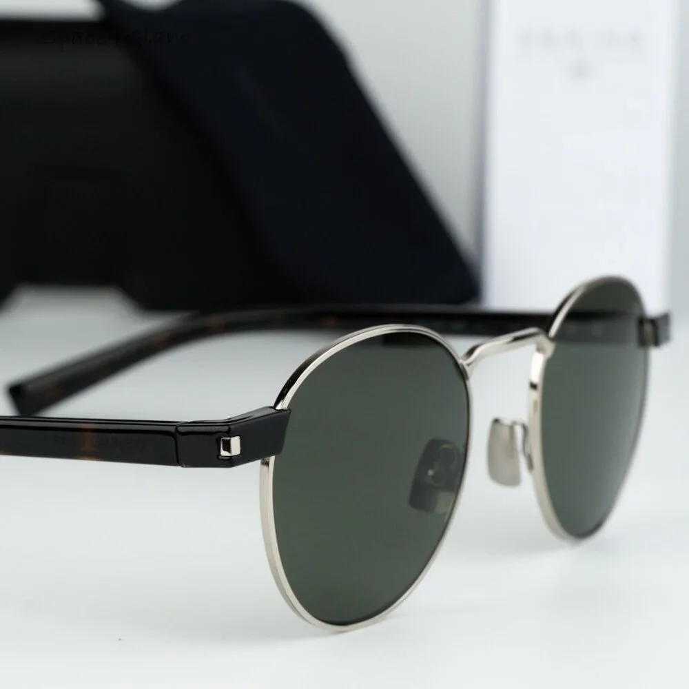 BRAND NEW Saint Laurent SL707 001 Silver Havana Grey Oval Unisex Sunglasses